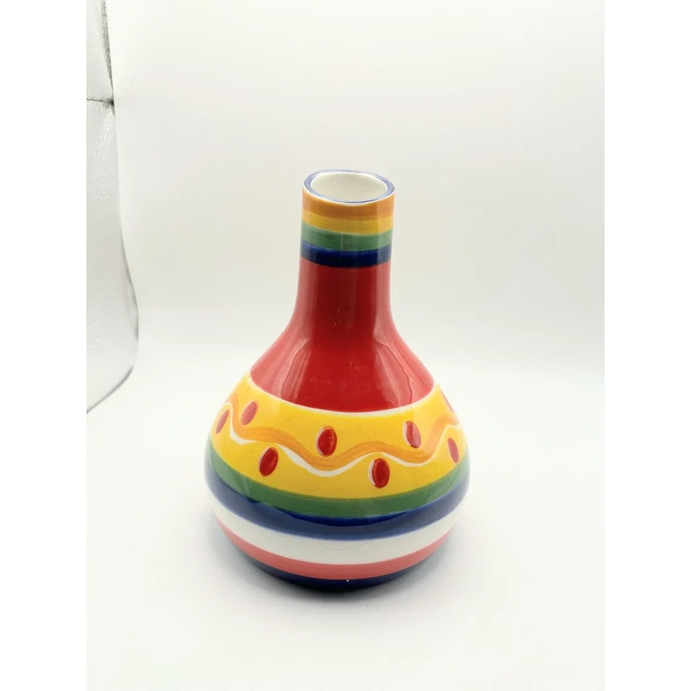 Target Summer Fiesta 2003 Ceramic Vase Multi Color Striped Festive Decor 7
